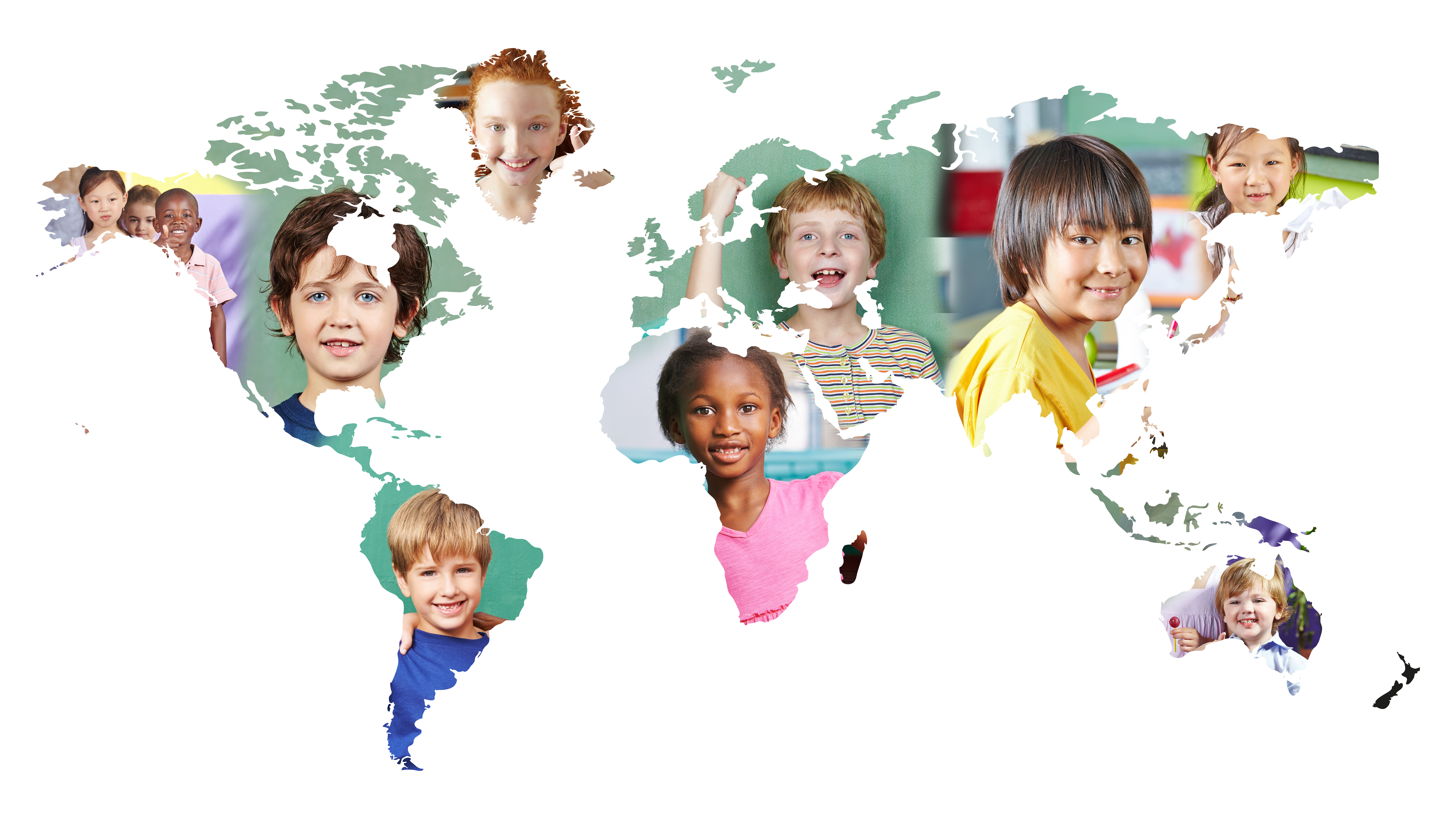 Дети разных континентов земли на белом фоне